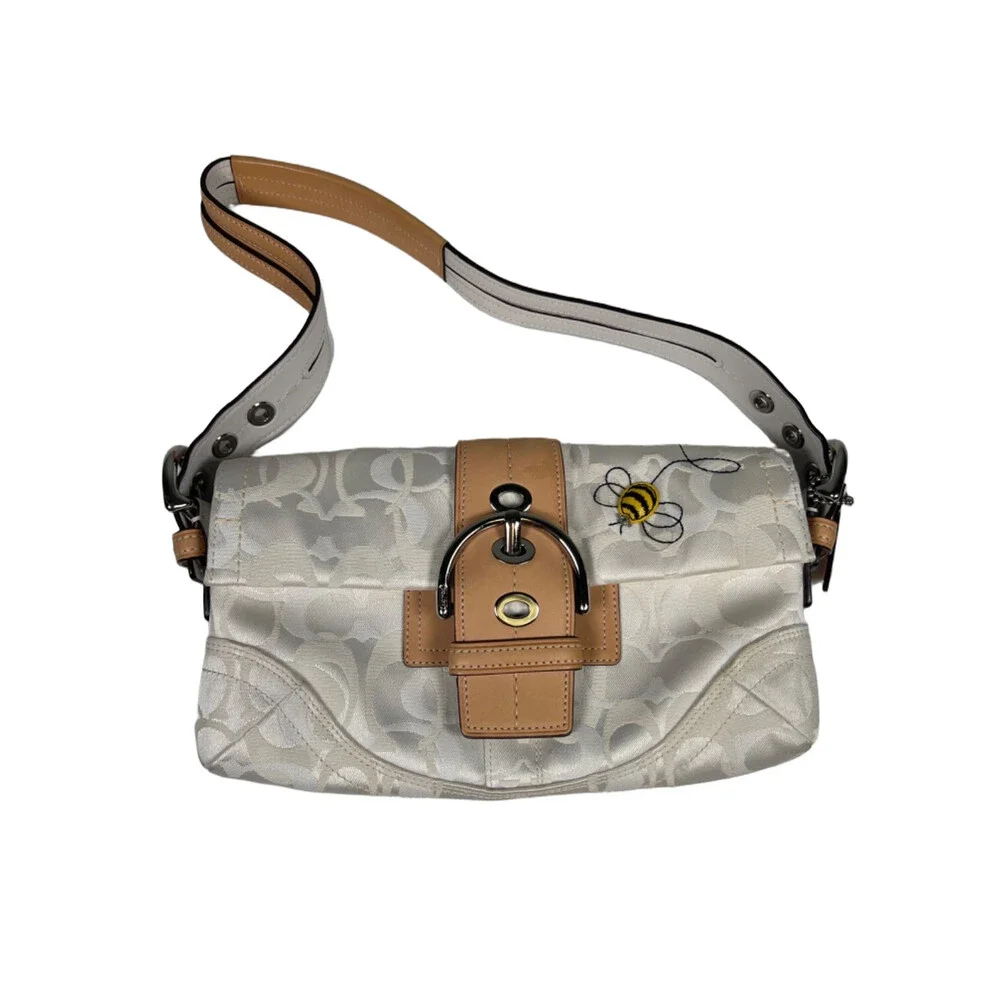 Coach Women's White/Ivory Vintage Optic Bumbleebee M053-1555 Shoulder Bag Purse